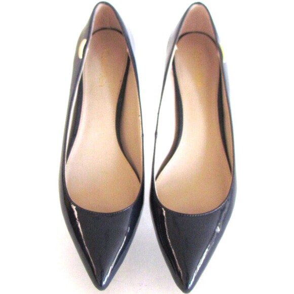 DESIGNER CALVI KLEIN BLUE PATENT LEATHER POINTED TOE BLOCK HEEL SHOES 8.5 M - Picture 1 of 16